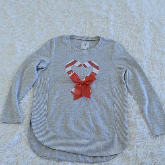 Colortro Girls Grey Super Soft Sweater With Candy Canes Size L 14/16 - Picture 2 of 4
